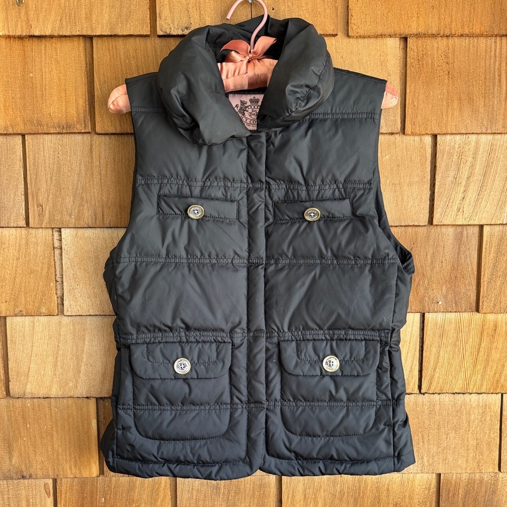 Juicy Couture Black Quilted Puffer Vest with Pink Lining